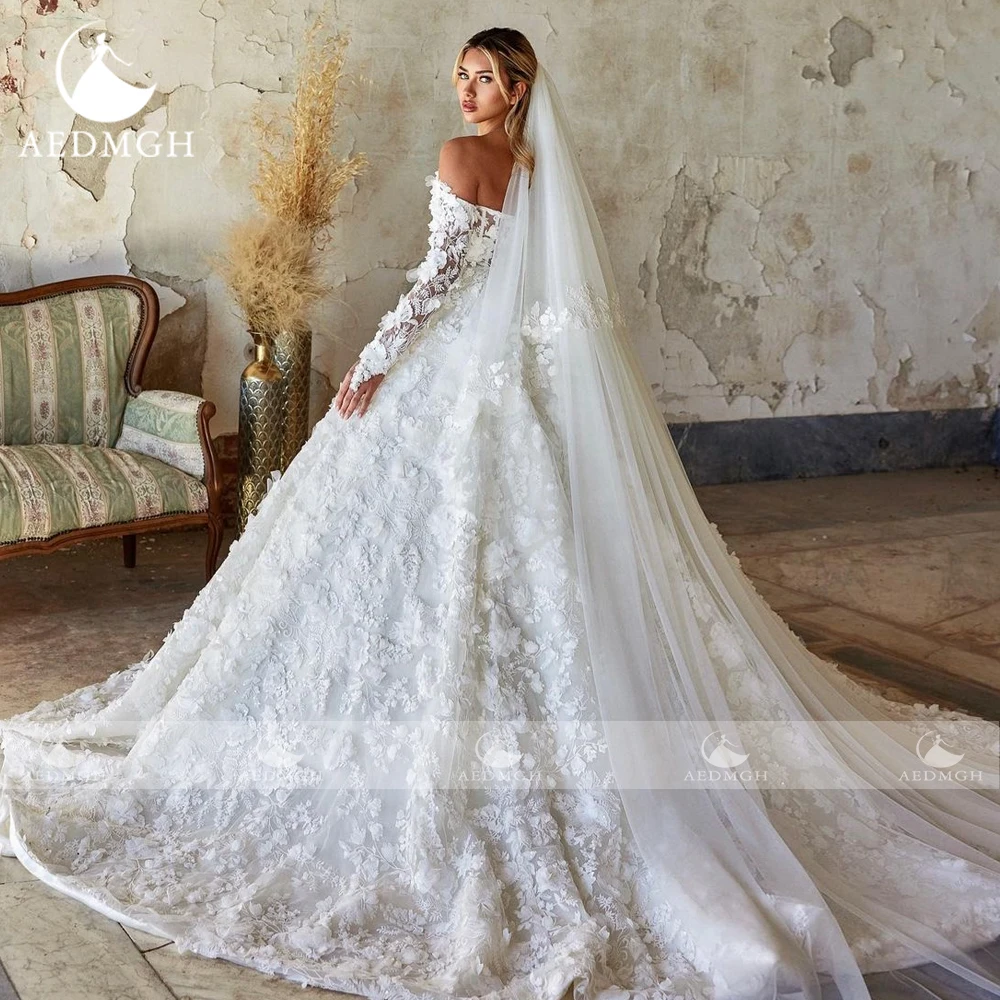 Aedmgh Ball Gown Royal Wedding Dresses 2024 Sweetheart Off The Shoulder Vestido De Novia Lace Embroidery Flowers Robe De Mariee