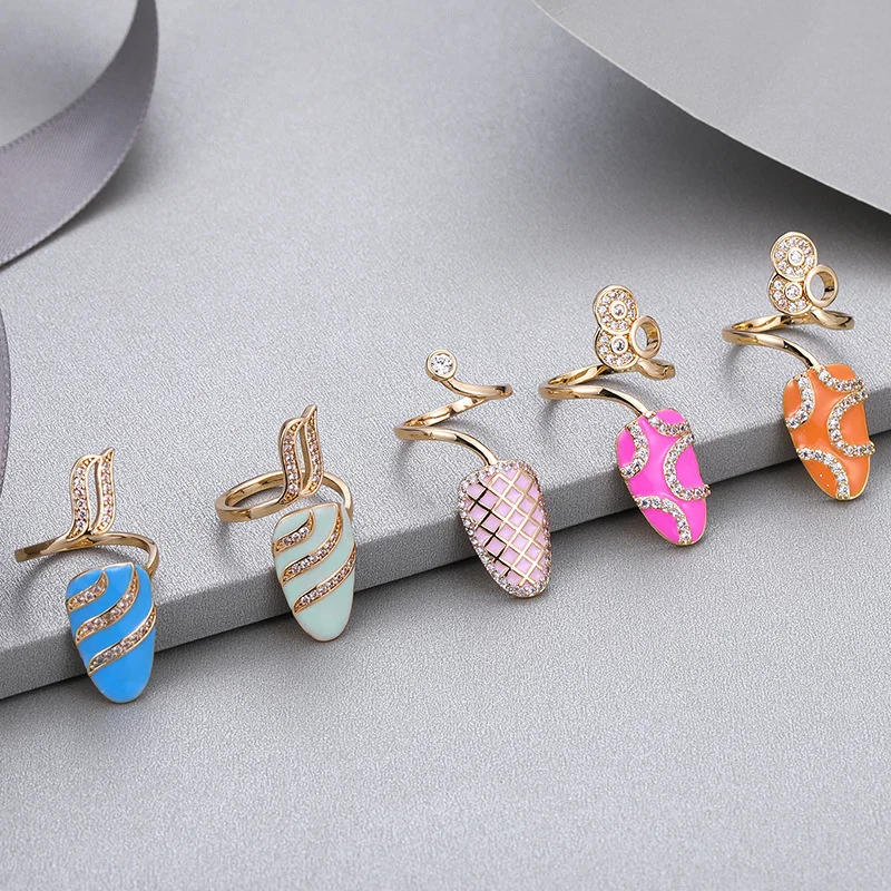 

Colorful Inlay Zircon Droplet Oil Nail Rings Armor Protection Artifacts Opening Middle Index Tail Ring for Women Fashion Party