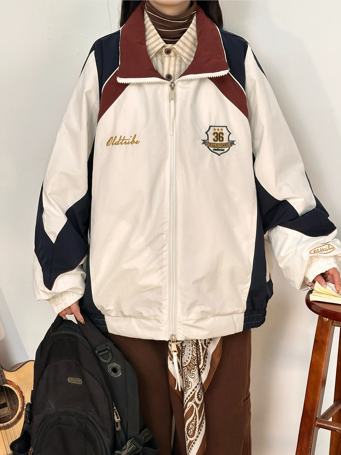 

Warm Cotton Jaet oulder Sve Splicing Color Blo Women's Winter Coat Thiened Street Sle Loose Fit Zipper Closure