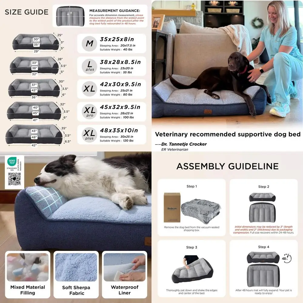

Large Orthopedic Dog Bed - Thick & Supportive Bed with Waterproof, Washable Cover for Large Dogs, Plush Sherpa & Nonskid Base, B