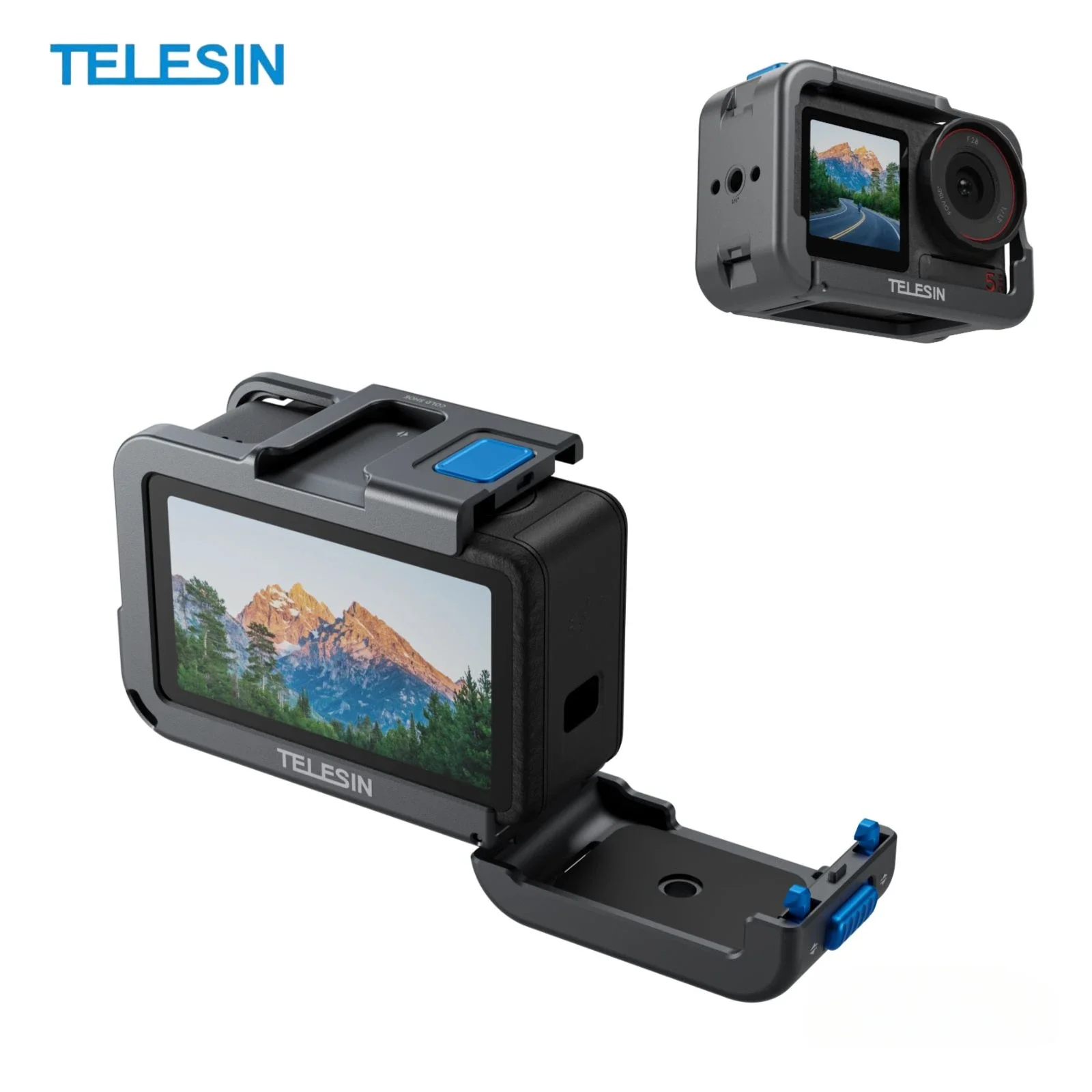 TELESIN Metal Combo Cage Frame for DJI OSMO Action 5 4 3 Accessories Aluminum alloy Protective Frame with Dual Cold Shoe Mount