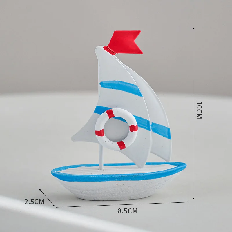 10cm Mediterranean Wooden Sailboat Model, Colorful Tin Small Boat, Cake Baking Decoration Topper Table Home Party Decor Ornament