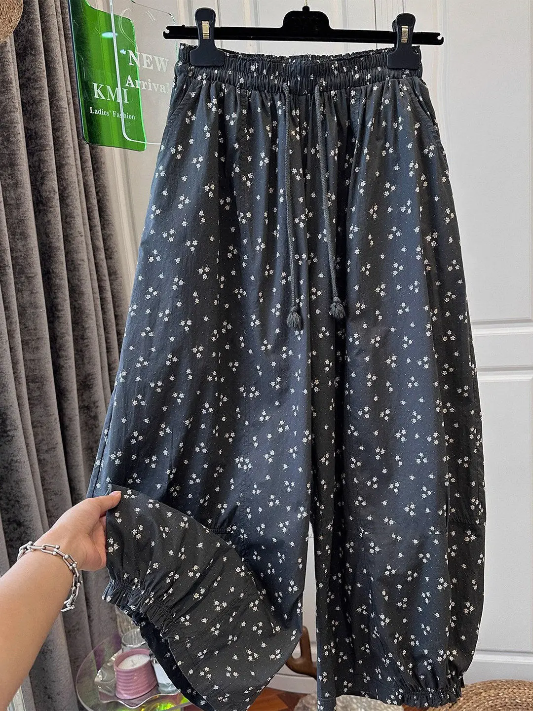 

Summer Casual Loose Wide Leg Pants Floral Print Artistic Style High Waist Straight Tube Trousers for plus Size Women
