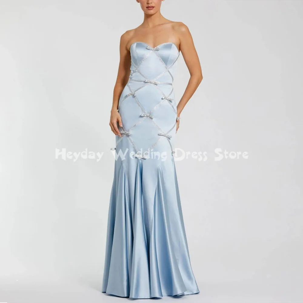 

Heyday женские атласные вечерние платья с бантом-русалкой без бретелек на заказ с драпировкой без рукавов длиной до пола, элегантные платья 2025