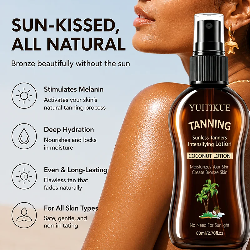 YUITIKUE Sunless Intensifying Tanning Lotion Coconut Infused Moisturizing Body Self Tanner Even Bronze Skin Tone For Daily Use