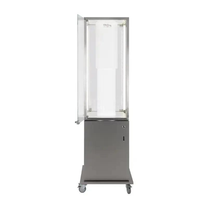 Rotary Glass Display Case Tower with Wheels