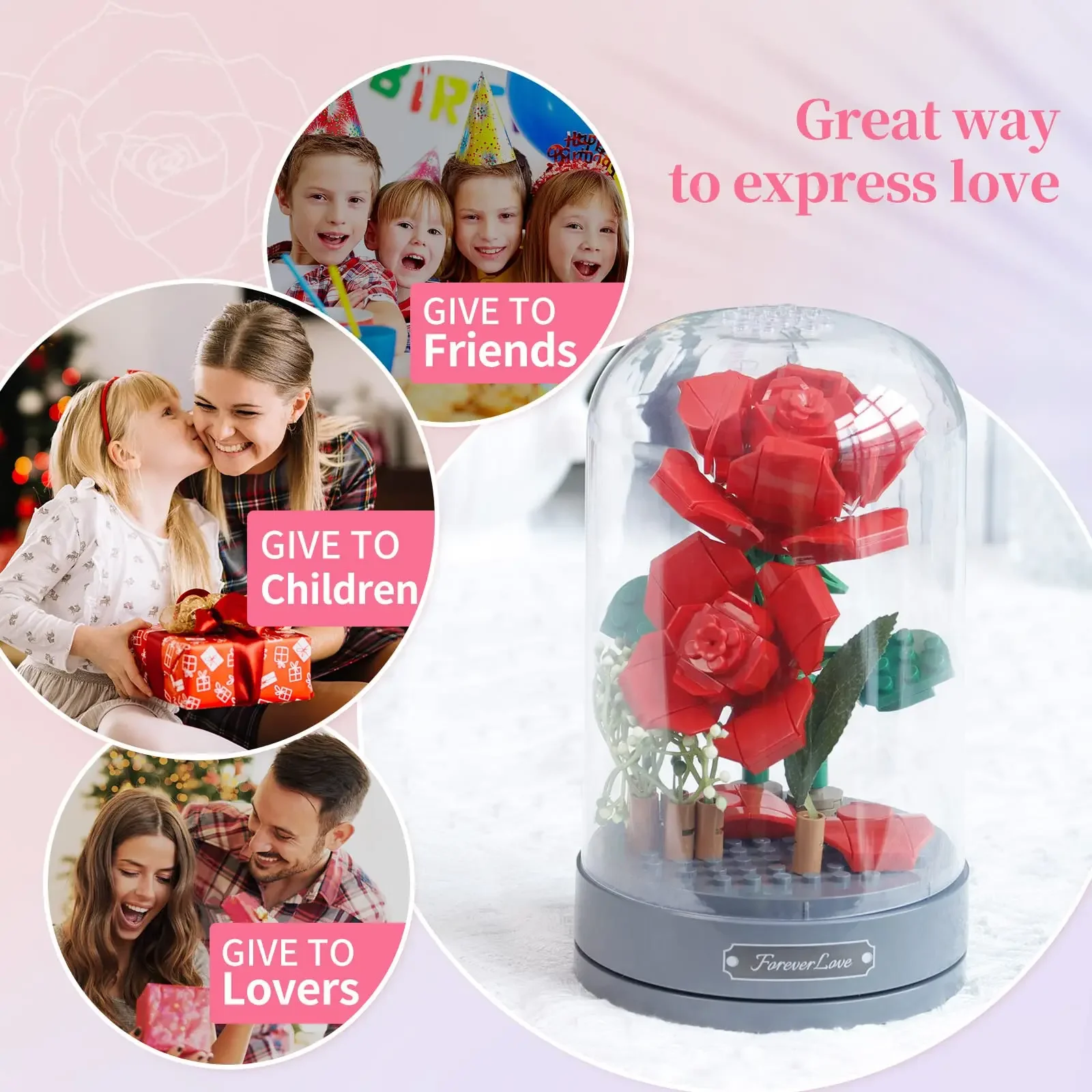 

Romantic Flower Rose Building Blocks With Music Box Display Creative Bonsai Bricks Home Decorated Toys For Girls New Year Gifts