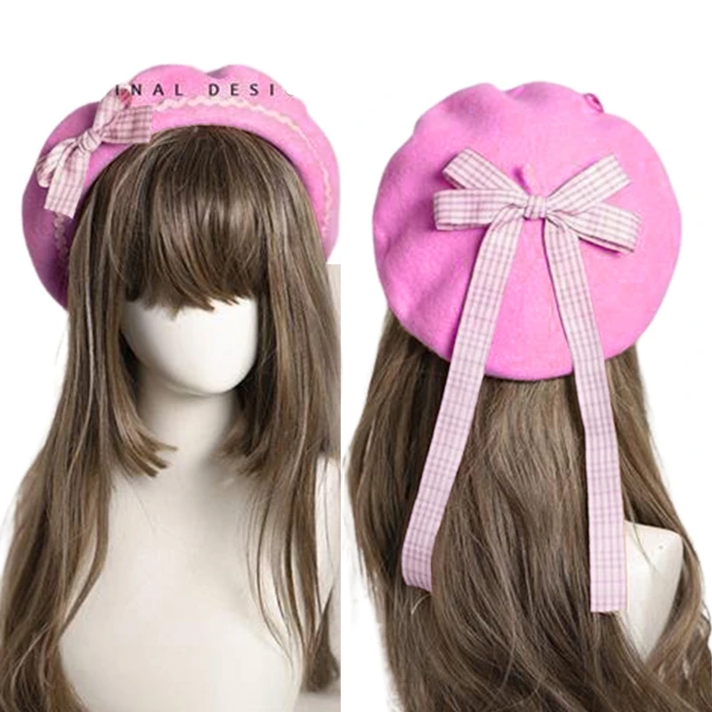 Lolita JK Uniform Bow Hat Kawaii Hair Accessories Sweet Japan Kawaii Bowknot Cute Beret Hat Painter Hat Cute Female