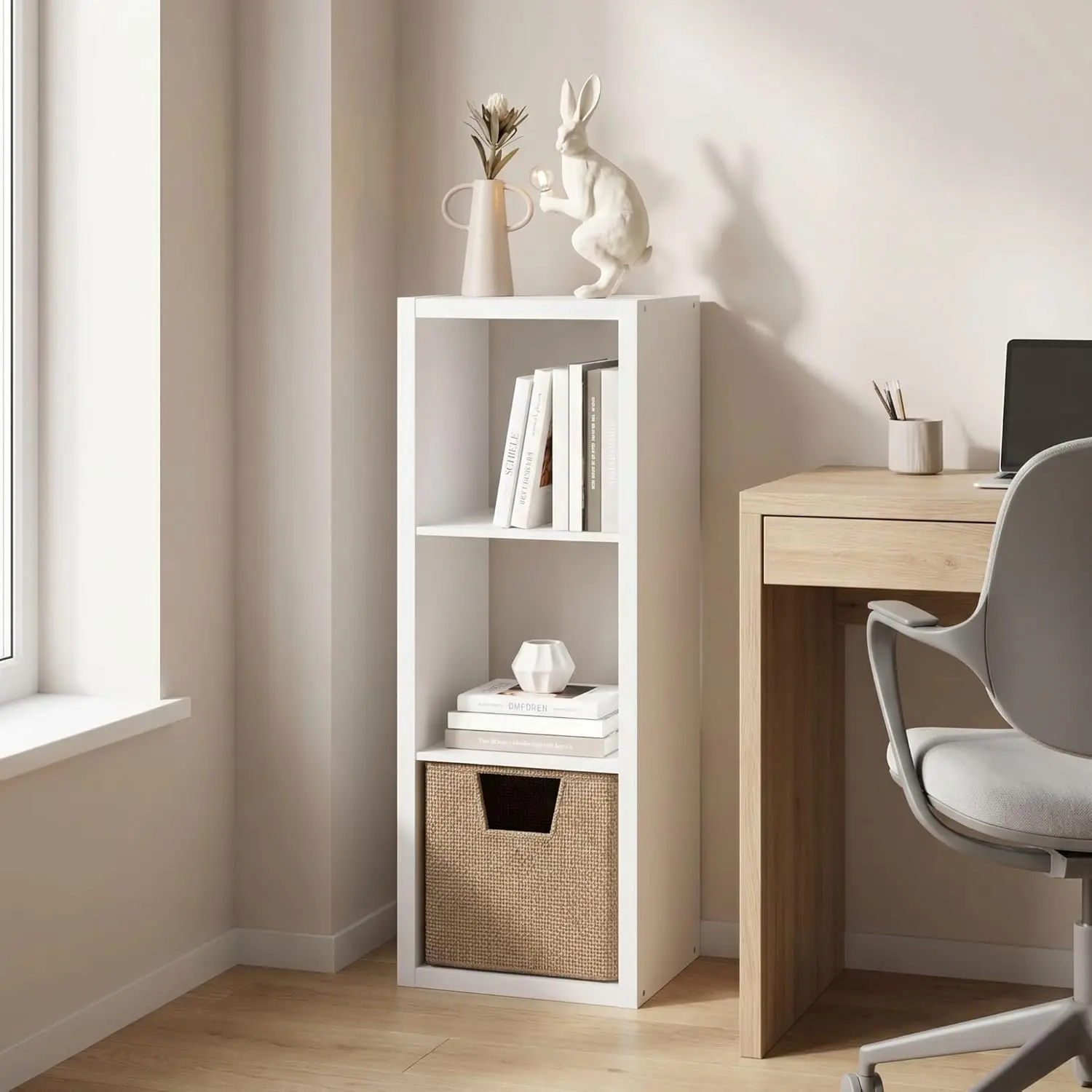 Cubicle Book Shelf, 3-Cube Bookshelf, Extra Thick Frame Horizontally & Vertically Reversible Bookcase with Open Back, 14