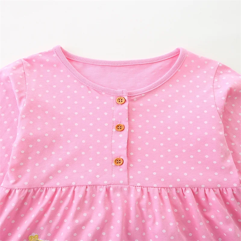 Jumping Meters 2-7T Long Sleeve Embroidery Polka Dot Princess Girls Dresses Animals Applique Children\'s Clothes Party Kid Frocks