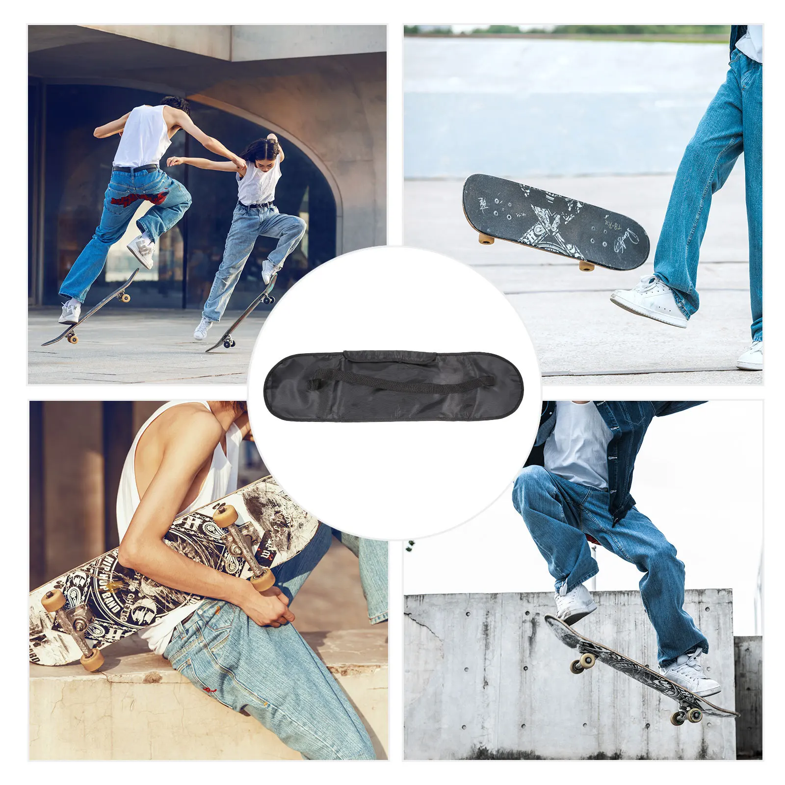 

Skateboard Bag Black Lightweight Durable Fabric Comfortable Strap For Longboard Protection Carrying One Shoulder Handbag