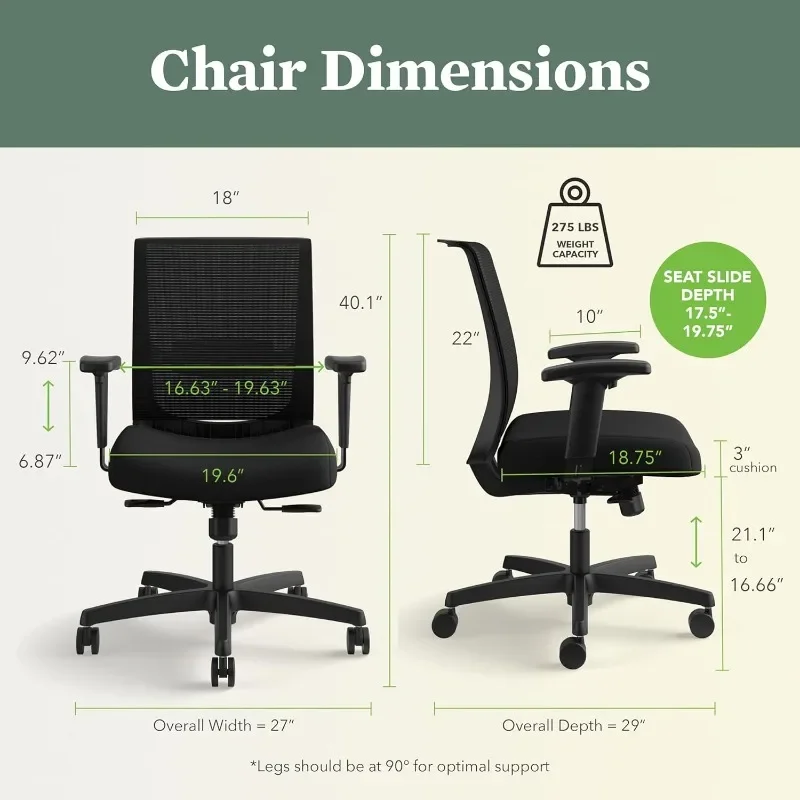 Convergence Office Chair, Fabric Seat, Black  Office Furniture Chair Office  Padded Arms Weight Capacity