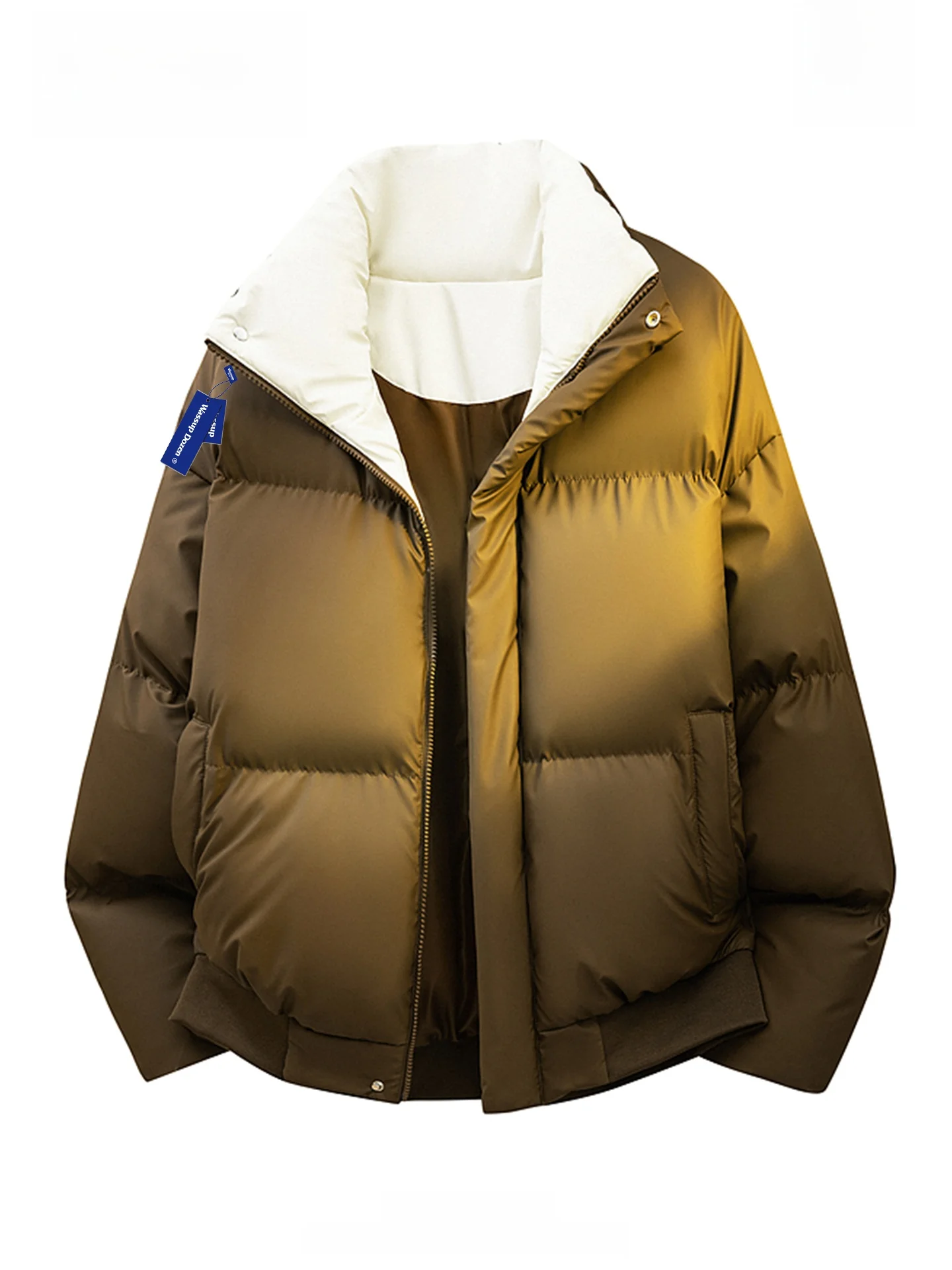 

Wassup Dozen Men's Thiened Cotton Jaet Stand Collar Bright Surface Warmth Windproof Winter Faion Outerwear Coat