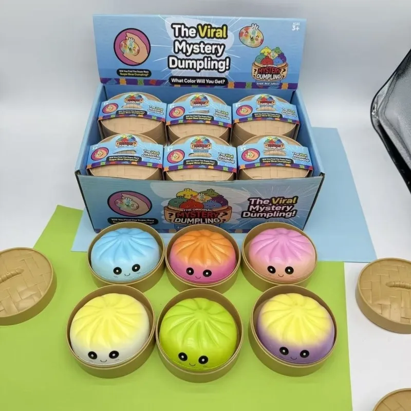 Viral Mystery Dumpling PU Squishy Bun No Liquid Stress Relief Fidget Toy Cute Gradient Face Blind Box Kids Party Gift Stress Toy