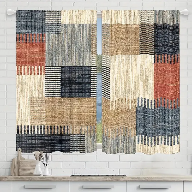 Cortinas estampadas xadrez patchwork, decorações de Natal, quarto e sala de estar, decoração de casa, decoração de quarto