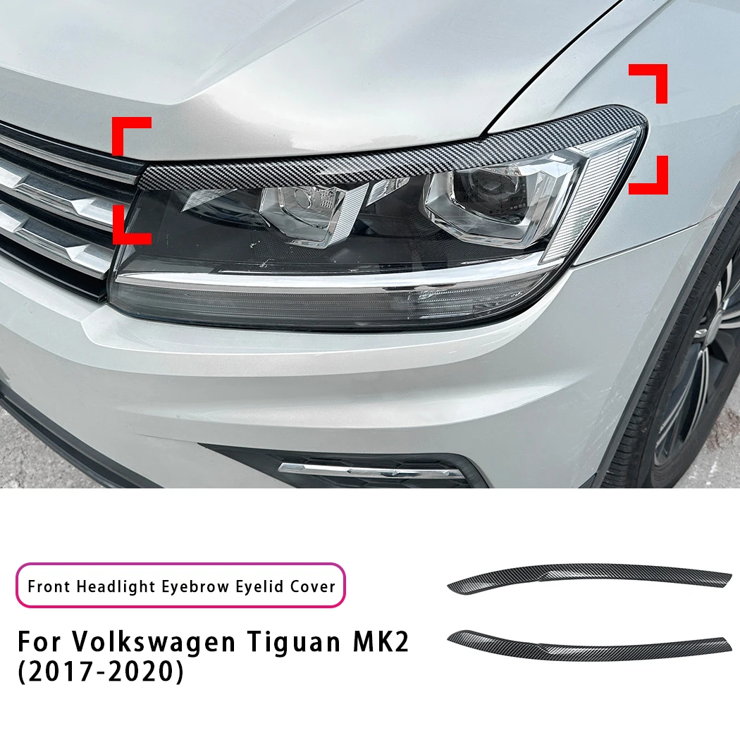 2Pcs Headlight Cover Eyelid Eyebrow For Volkswagen Tiguan MK2 2017-2020 Gloss Black Headlight Eyelids Car Body Kit Accessories