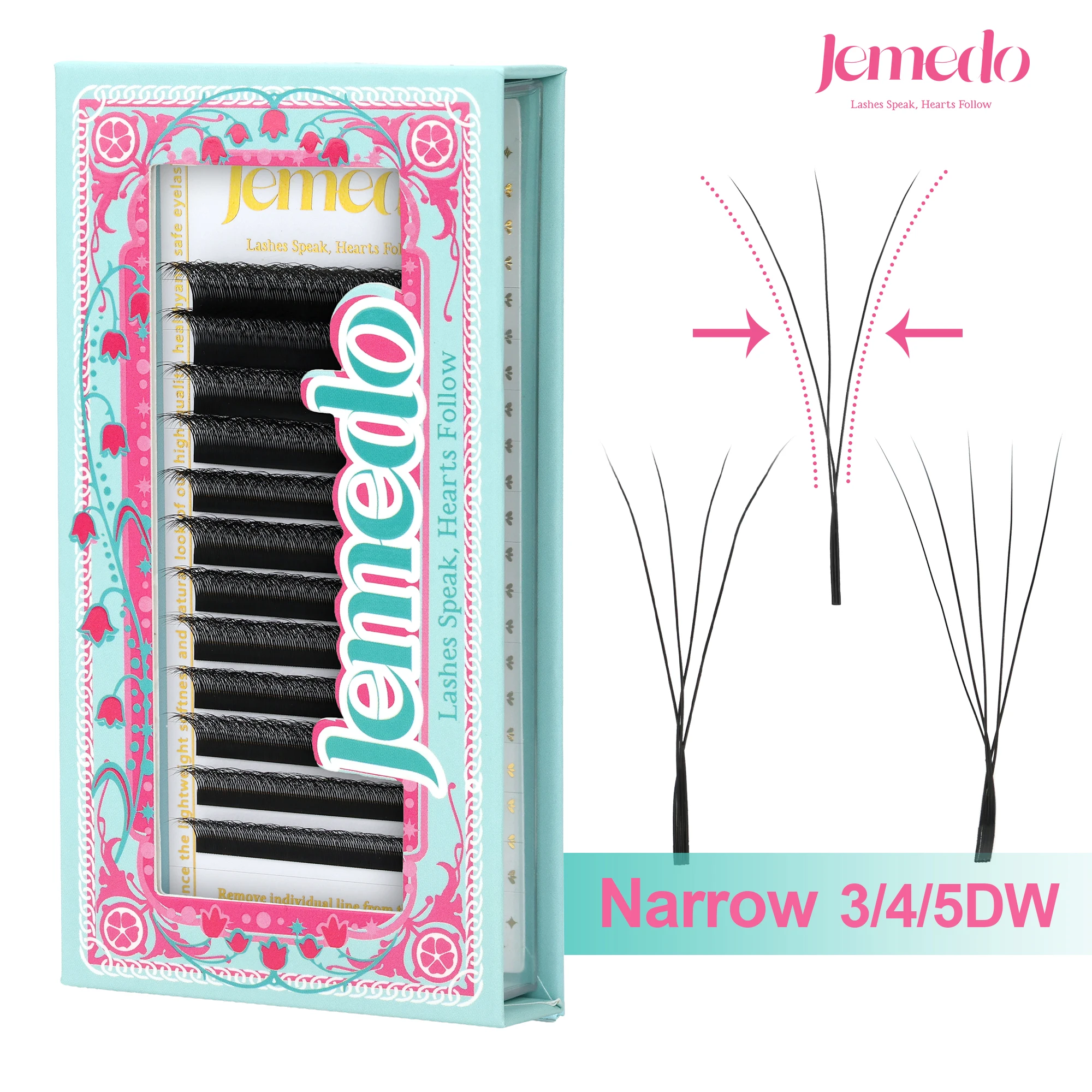 JEMEDO Narrow 3d 4d 5d Lash Extensions 0.07mm C/D/M(LU) Eyelashes Narrow W-Shape Lashes Extension Natural Premade Lash Wholesale