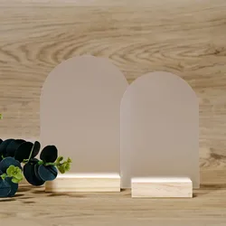 Frosted Arch Acrylic Sign with Wood Stand DIY Blank Acrylic Sheet Table Numbers with Base Holder For Wedding Signs,Events& Party