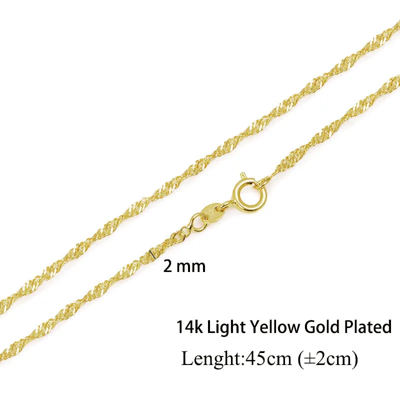 XP Jewelry -- 45 cm x 2 mm Rose Gold Color 14 k Light Tiny Water Wave Chains Necklaces for Women Matching Pendants