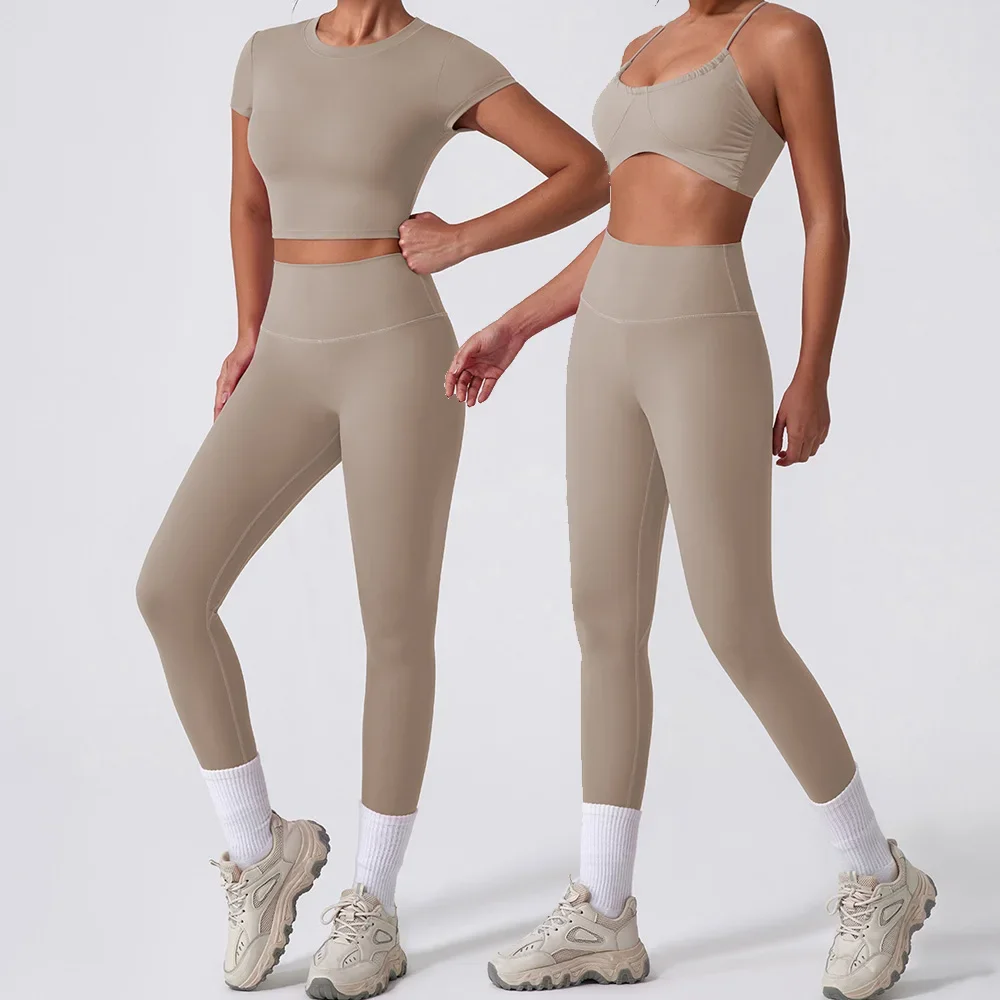 Women Sportswear Yoga Set 2PCS Sport Suit Gym Workout Clothes Short Sleeve Gym Crop Top High Waist Leggings Fitness Sports Wear