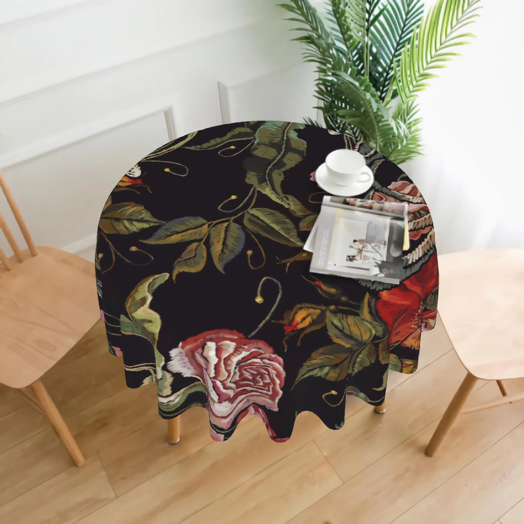 

Flower Embroidery pattern Tablecloth Flower Embroidery Table Cloth Waterproof Table Cover for Kitchen Dining Room