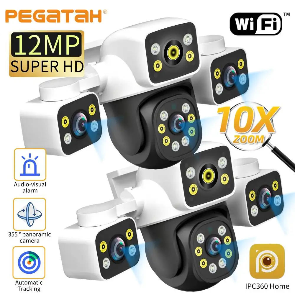 

2 шт. 6K UHD уличная Wi-Fi IP-камера 10-кратный зум 12-мегапиксельная трехобъектив с искусственным интеллектом обнаружения человека автоматическое отслеживание монитор видеонаблюдения IPC360Home