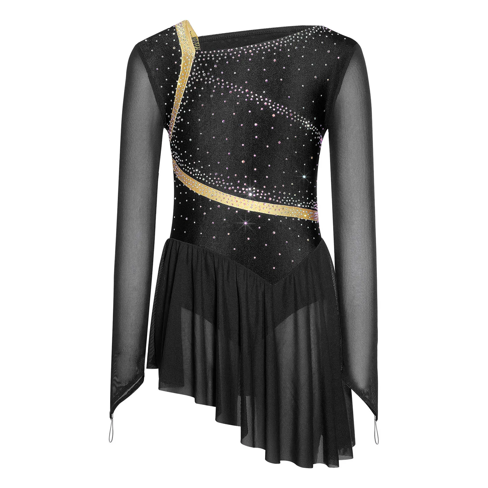 Girls Tutu Figure Ice Skating Rhinestone Dancewear Ballet Dress Children Gymnastics Lyrical Dance Costume Skirted Leotard Dress