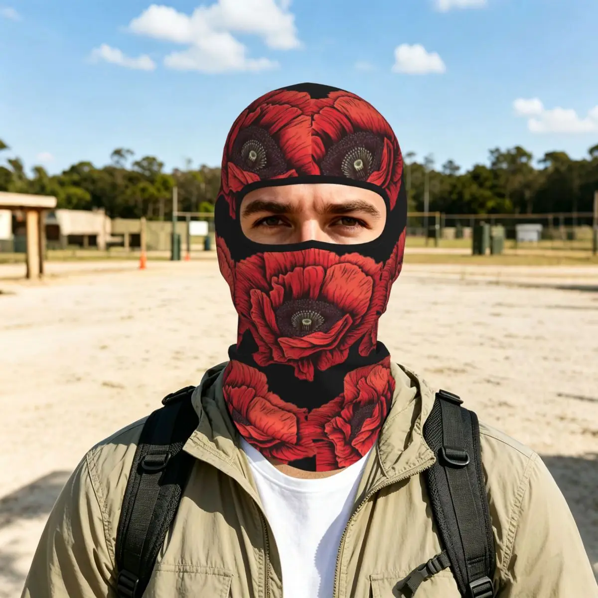 Poppy Field - Red Flower Theme For Red Bubble Breathable Thin Balaclava Full Face Mask Sun Protection Neck Gaiter For Motorcycle