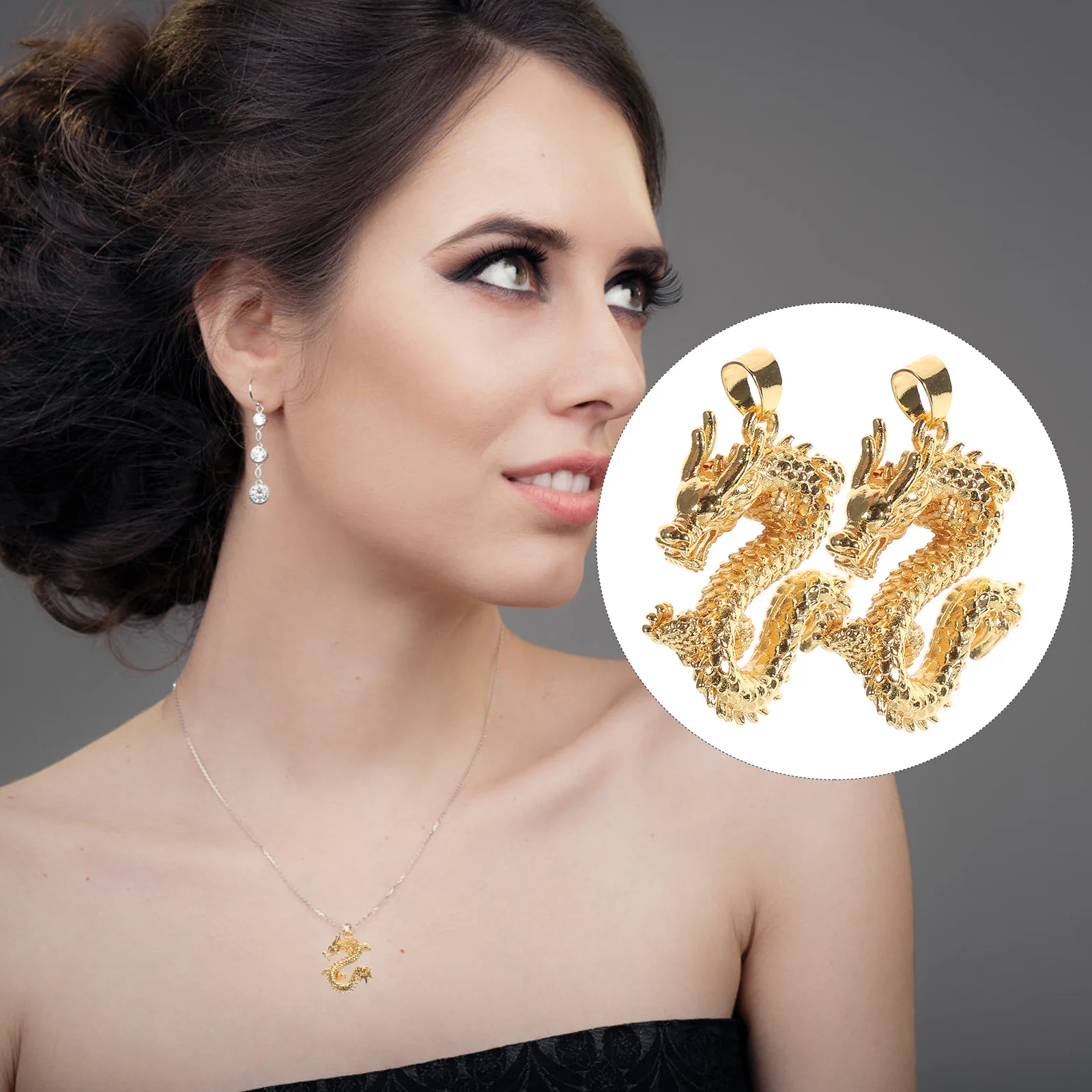 

2 Pcs Year of The Dragon Necklace Pendants Delicate Dragon Jewelry Copper Elegant Vintage Metal Charms for Women Gifts