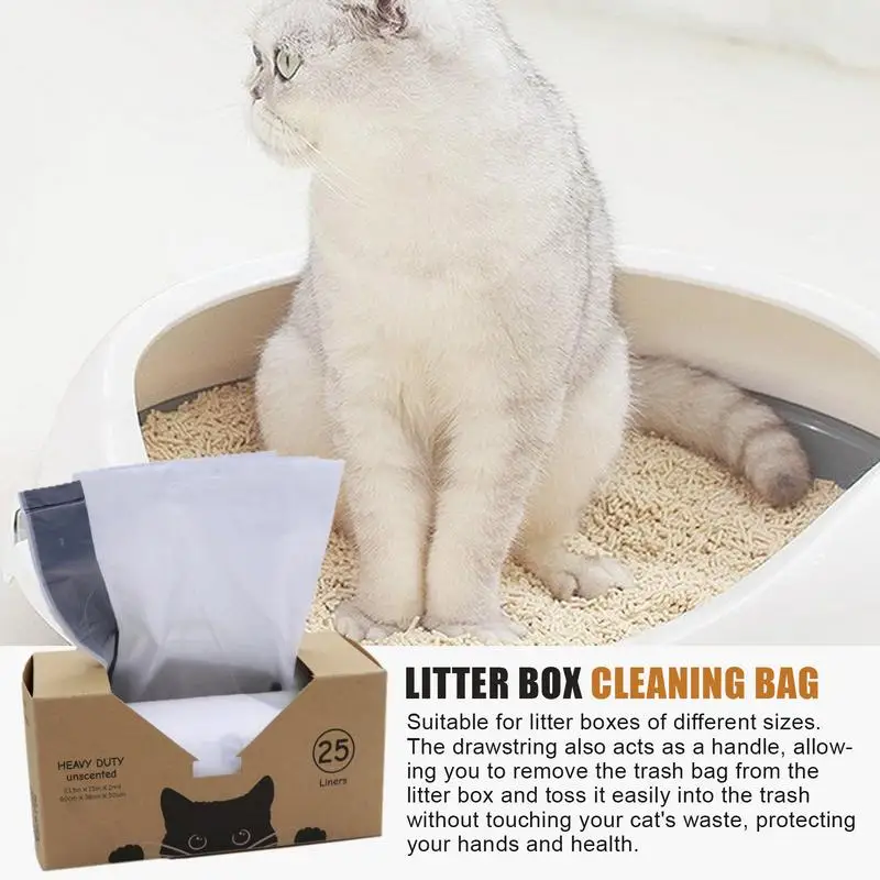 Litter Box Bags For Cats 25pcs Thick Liner Feces Bags With Drawstring Pets Poo Bags Pets Waste Bin Bags Cats And Dogs Supplies