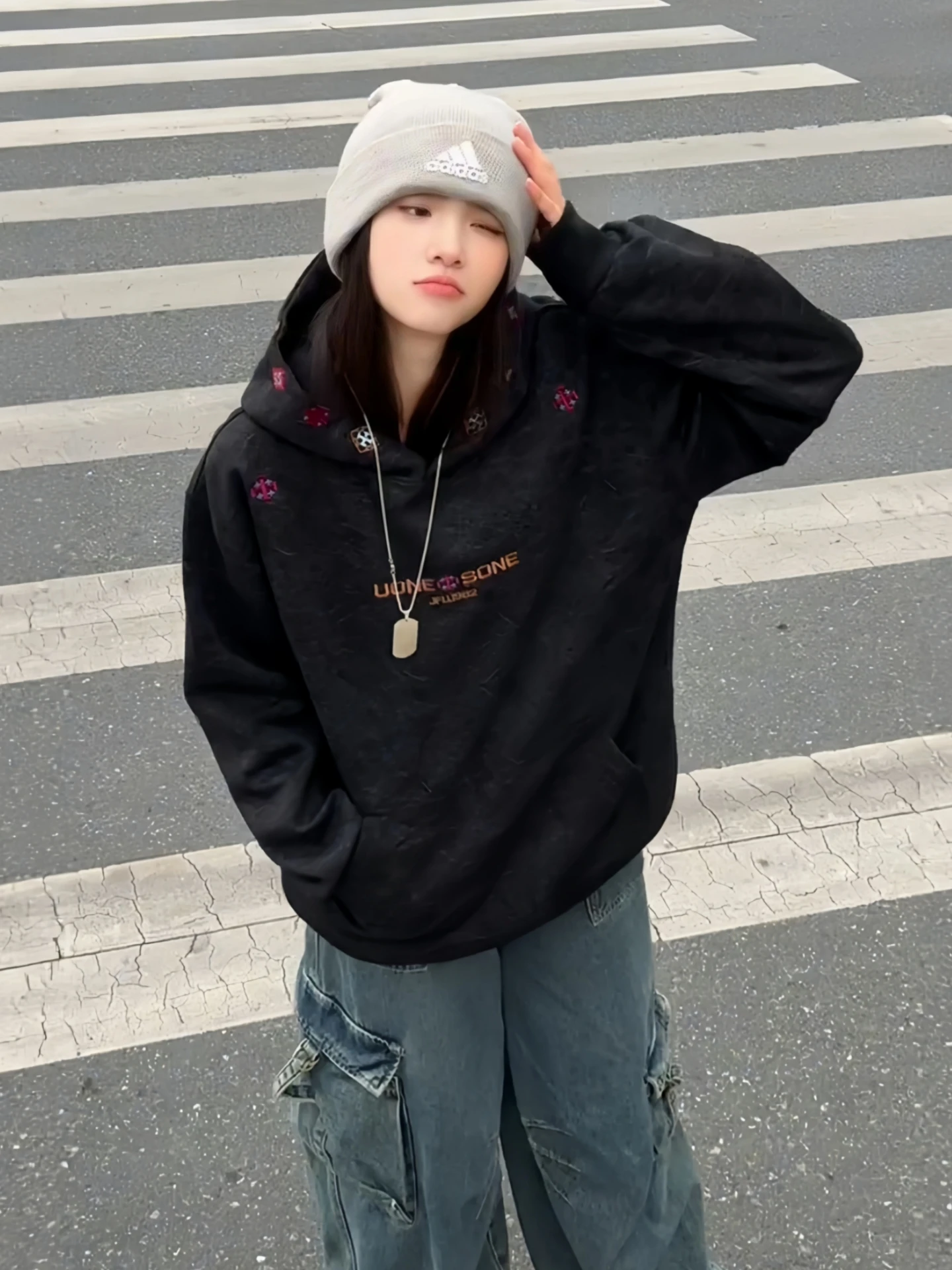 

Thiened Hooded Sweatirt Ethnic Sle Embroidered Dyed Bla Fce Men Women Autumn Winter Casual Comfortable Jaet