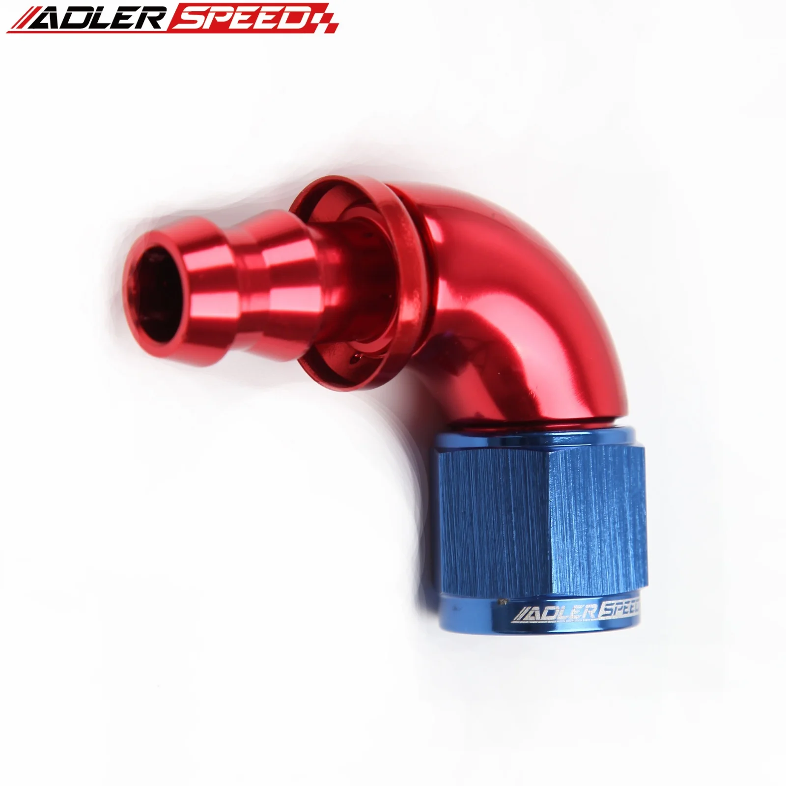 ADLERSPEED 1PCS Aluminum -8AN AN8 90 Deg Push-Lock Hose End Full Flow Fitting Black Red/Blue
