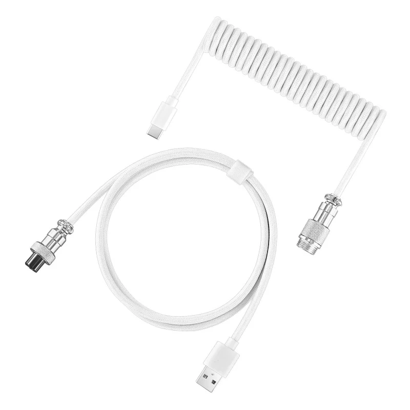 Coiled Keyboard Cable Type C to USB-A, Detachable Metal Aviator Connector, Double Sleeved Braided Wire, Durable Data Line