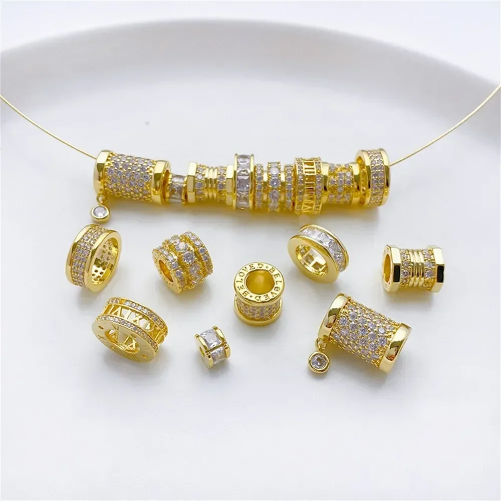 14K Gold-plated Zirconium Large Hole Separated Bead Barrel Bead Separated Bead Handmade DIY Bracelet Necklace Jewelry Material