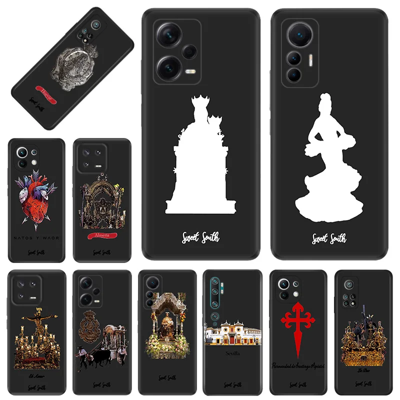 Phone Case for Xiaomi 13 12 Lite 12x 12t Redmi Note13 Note12 13c 12c 12s Virgin Mary Jesus Church Soft Black Anti-Drop Cover