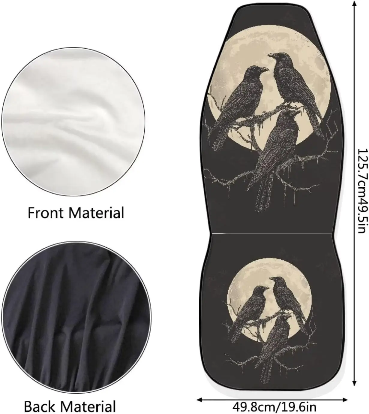 Raven Moon Print Car Seat Covers Universal Fit Washable Car Front Seat Protector Auto Interior Decoration Accessories Set of 2