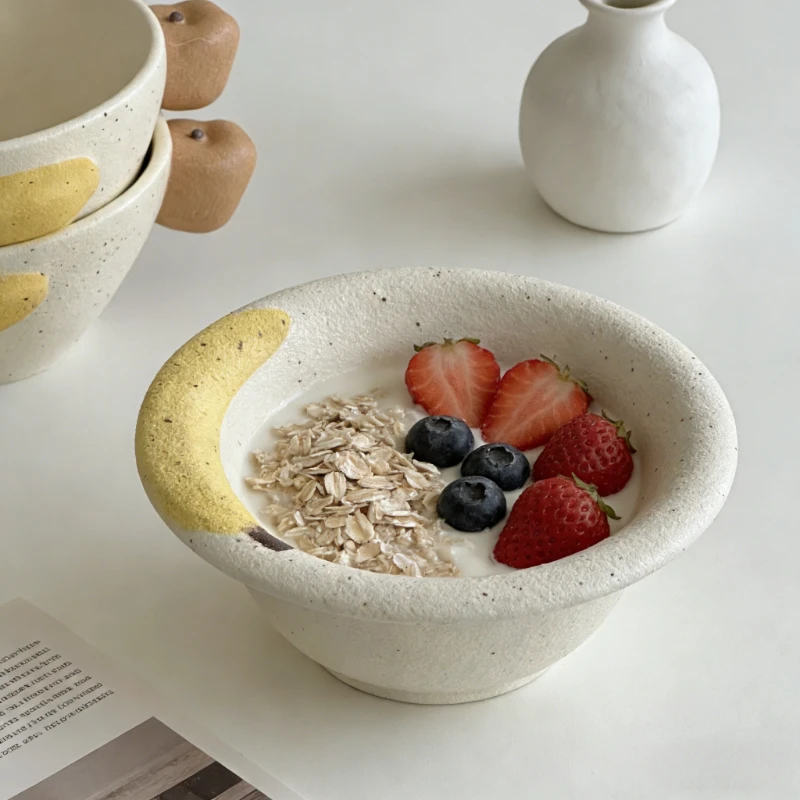 Ink Splash Creative Banana Ceramic Bowl High Beauty Yogurt Cereal Bowl Fruit Oatmeal Cup Breakfast Dessert Bowl Home Tableware
