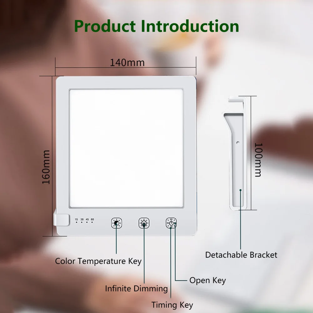 Nova lâmpada de fototerapia triste 10000 lux temperatura dupla carregamento usb led terapia anti-fadiga luz noturna 3 temporizadores função de memória