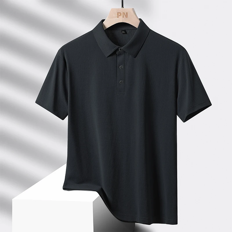 Large Size 9xl 8xl Summer High Quality Breathable Fashion Short Sleeves Quick Dry Black Blue Red Nylon Ice Silk Polo Shirts Men