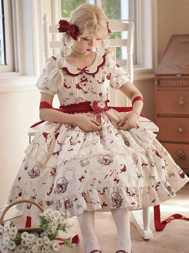 

Rural Style Lolita Girl Dress Lolita Daily Cute Printed Op Dress Japanese Sweet Princess Tea Party Dress