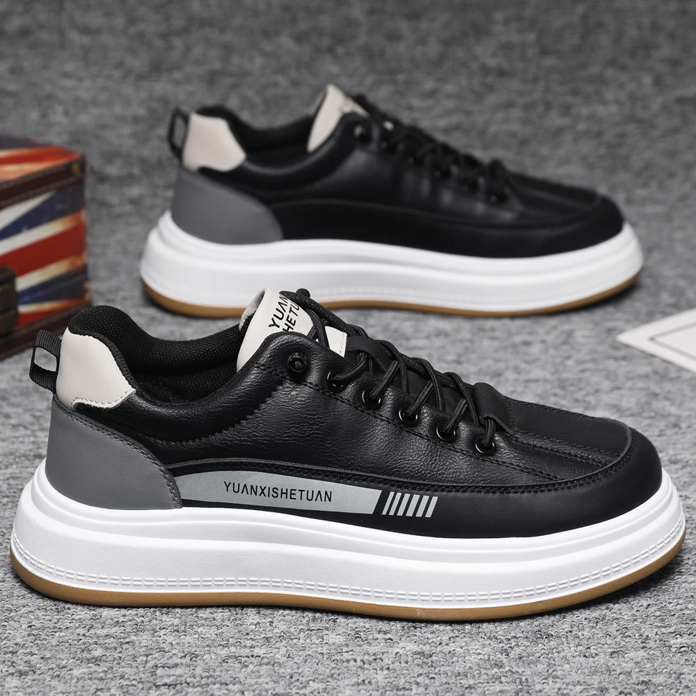 

Leather Casual Shoes for Men Comfortable Mens Skateboard Shoes Handmade Design Flats Sneakers Male White Vulcanized Shoe