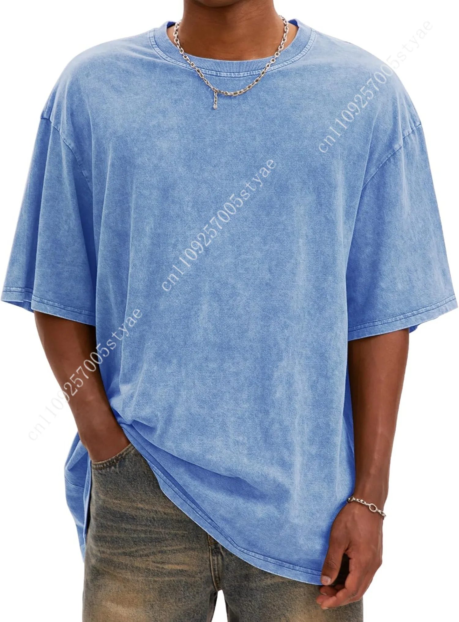 AugYew Mens Oversized T Shirts Vintage Cotton Acid Wash Heavyweight Loose Fit Tees Shirts Unisex Basic Tops for Men Women