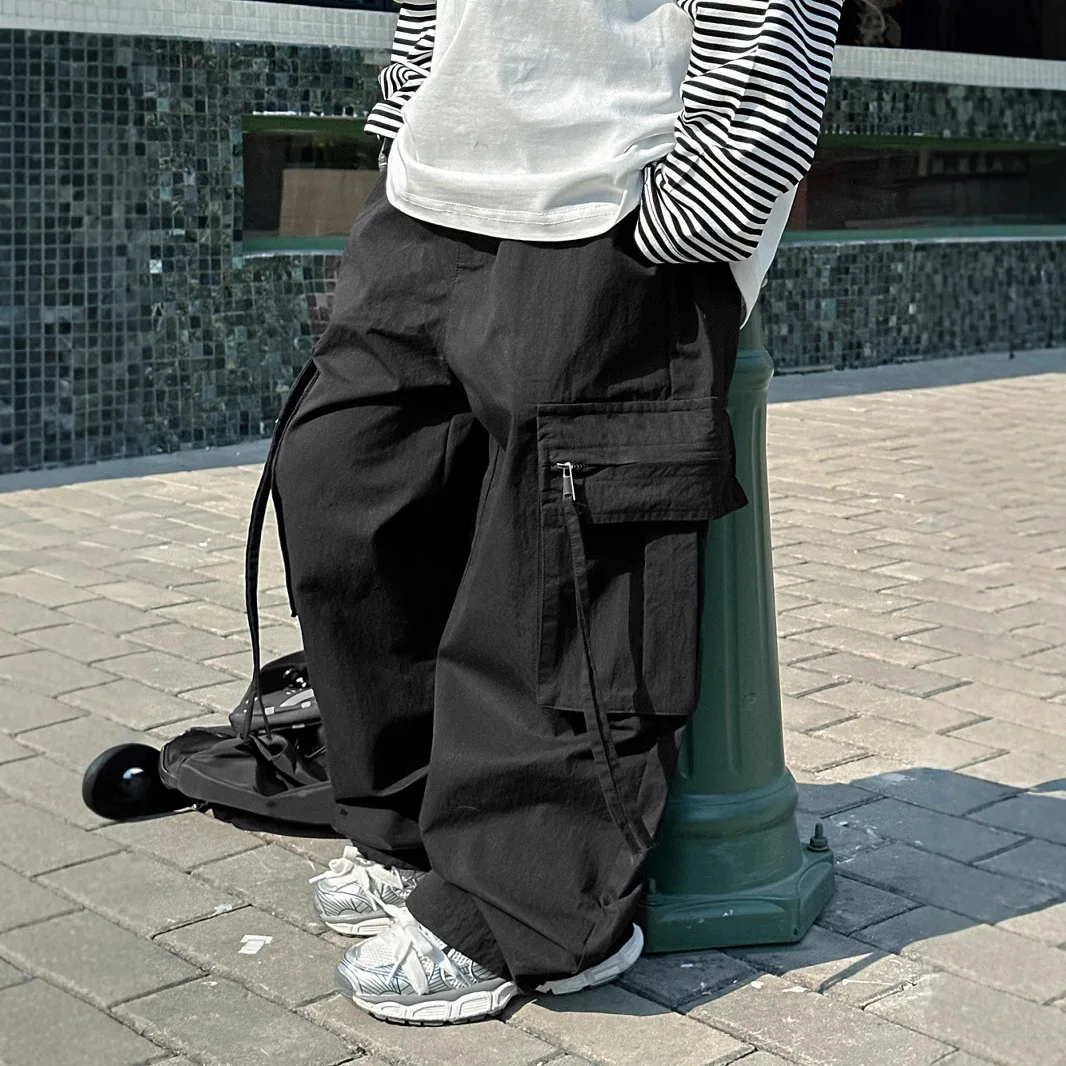 

2025 Spring Summer New Children's Zipper Bag Cover Work Pants Loose Straight Leg Straightening Pants Boys' Stylish Pants