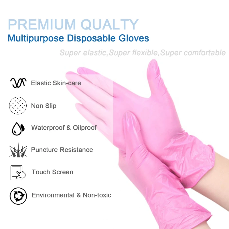 Disposable Pink Nitrile Gloves Latex Free WaterProof Anti Static Durable Versatile Working Gloves Kitchen Cooking Tools