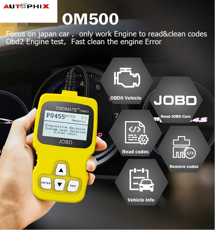 AUTOPHIX OM500 JOBD Scanner for Japanese 12V Car Code Reader OBD2 Diagnostic Tool Engine Check for Toyota/Honda/Nissan/Suzuki