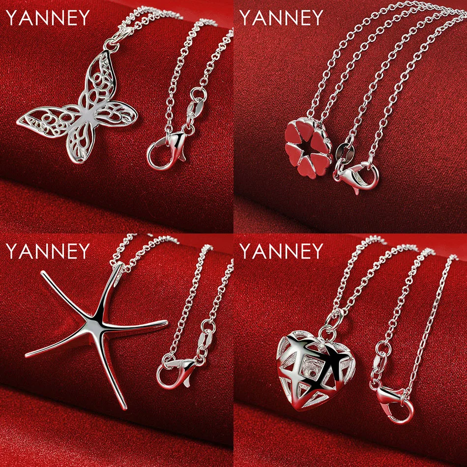 

Charm 925 Sterling Silver 16-30 Delicate Butterfly Heart Necklace Women's Party Wedding Elegant Gift Accessory