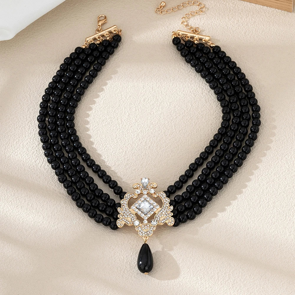 

Vintage Gothic Black Beaded Choker Necklace for Women Elegant Victorian Style Multi Layer Statement Jewelry for Evening Party