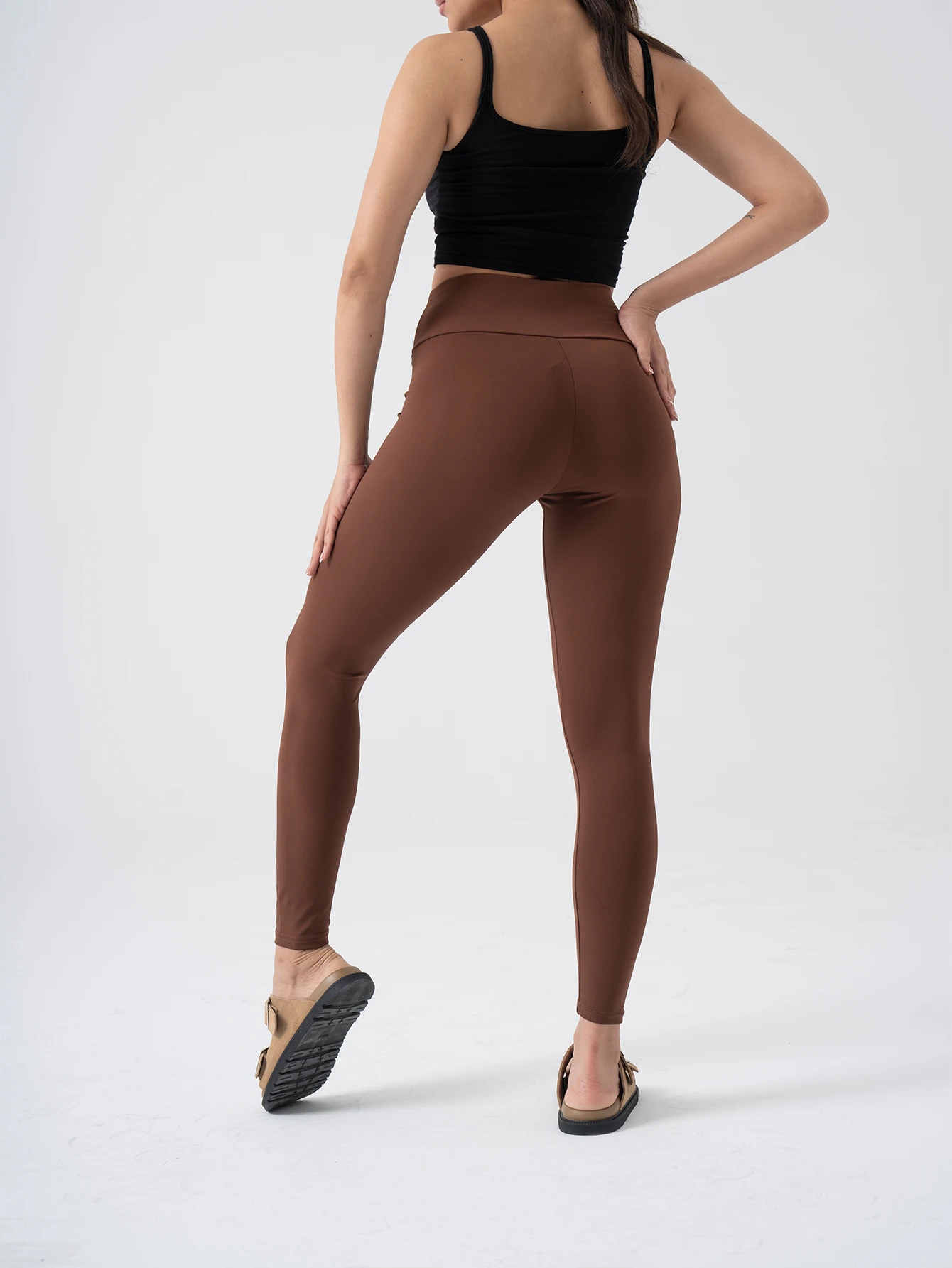 

Женские коричневые облегающие брюки с высокой талией, эластичные леггинсы для йоги и фитнеса, повседневные брюки в ретро-элегантном стиле