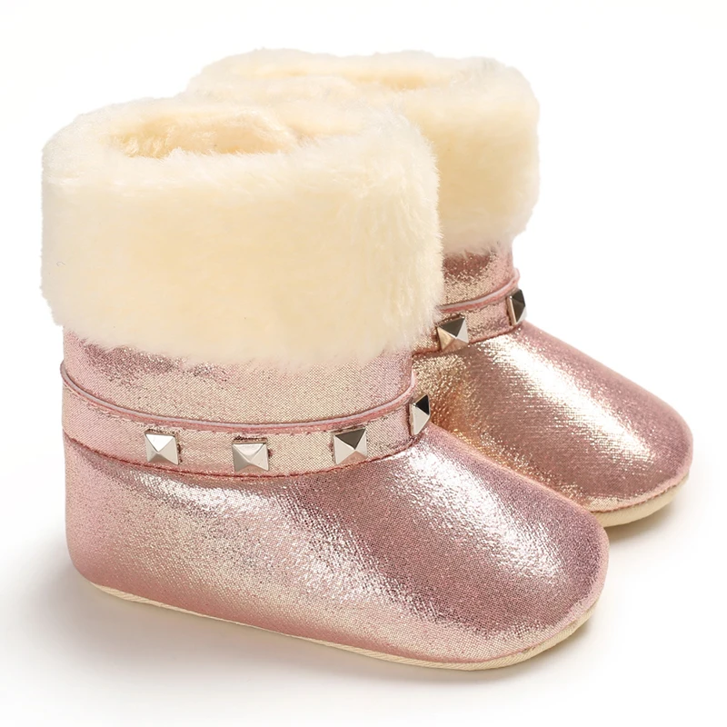 Winter baby diamond decorative cloth sole cotton shoes with warm and plush thick Velcro baby walking cotton shoes