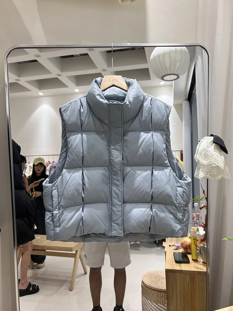 2025 herbst winter neue daunenjacke frauen kurze stehkragen weste mode-design lose beiläufige weiße ente daunenjacke